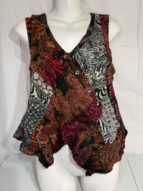 Anu Patchwork Wool Vest Boho Lagenlook Button Front Artsy Medium